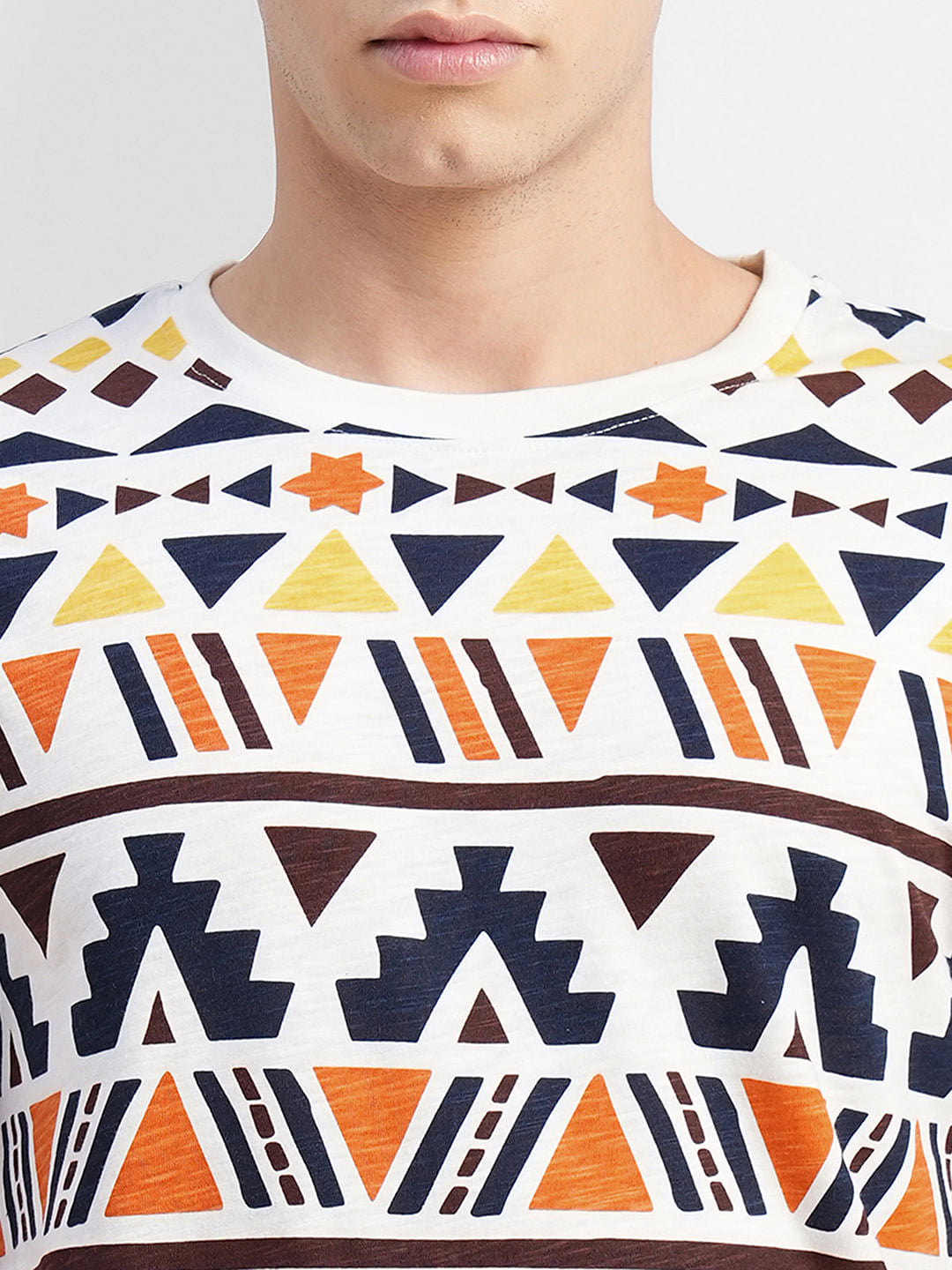 White Abstract Print Crew Neck T-shirt