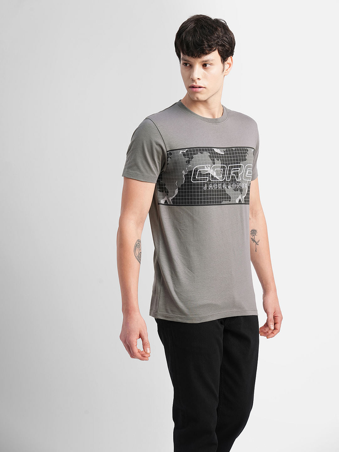 Grey Graphic Print Crew Neck T-shirt