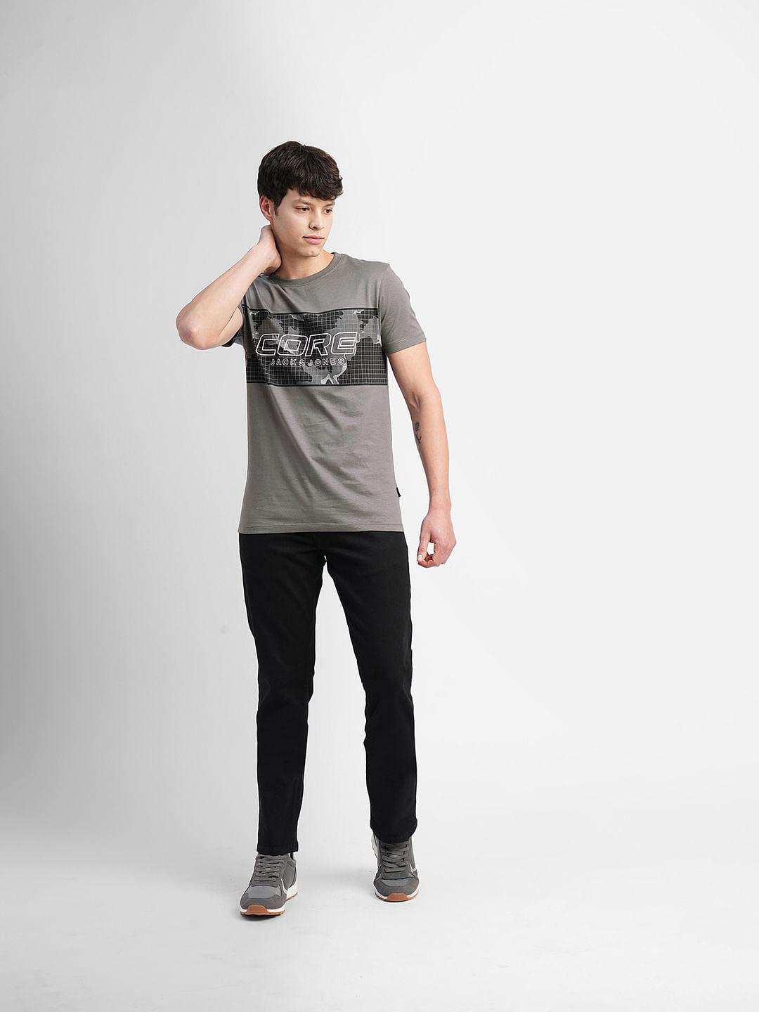 Grey Graphic Print Crew Neck T-shirt