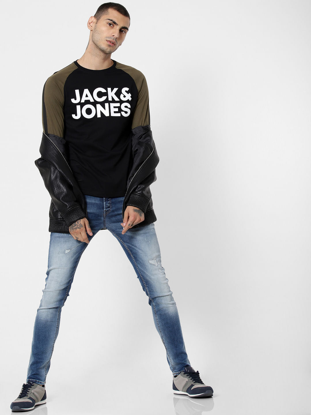 Black Colourblocked Crew Neck T-Shirt - S