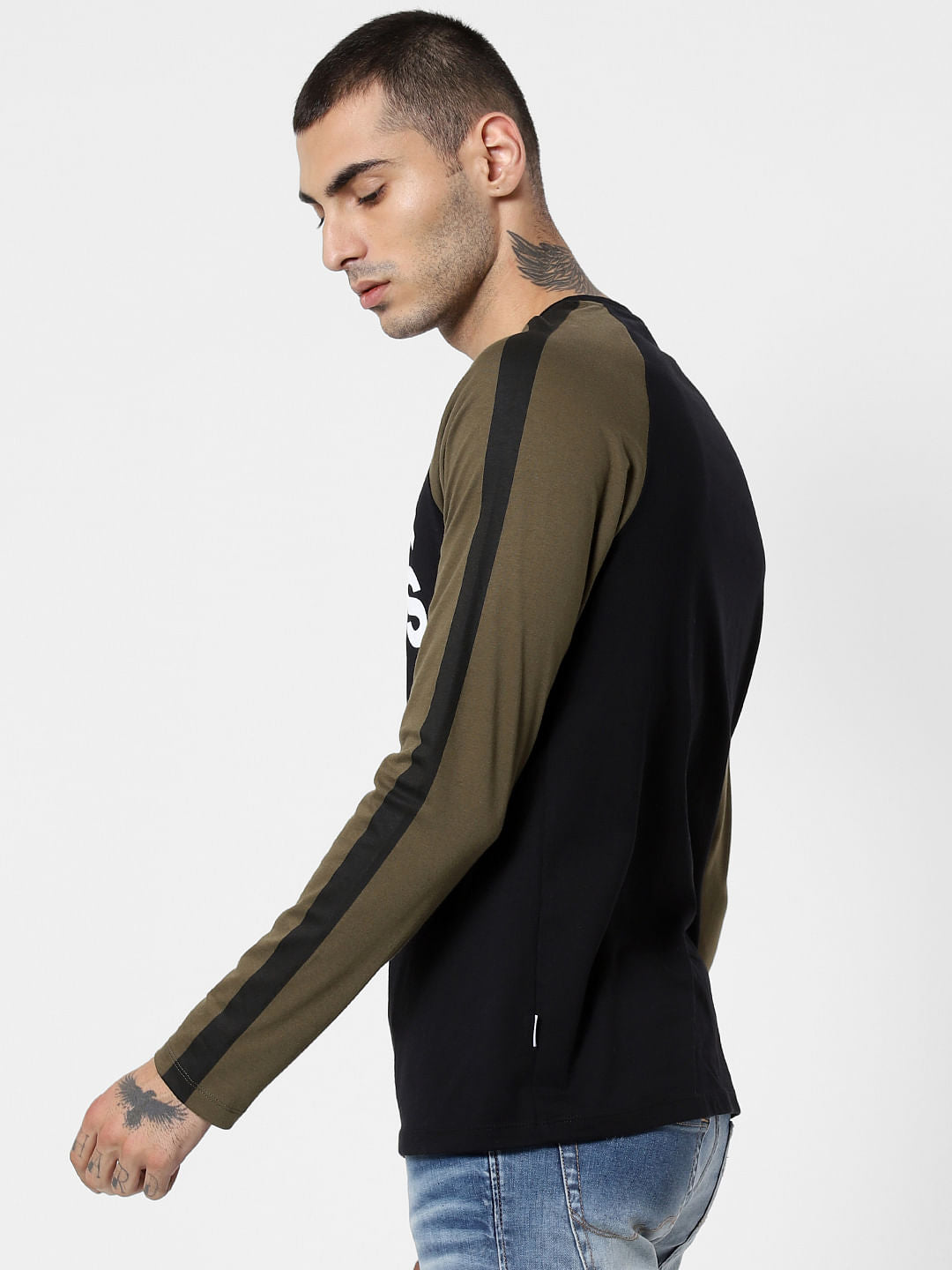 Black Colourblocked Crew Neck T-Shirt