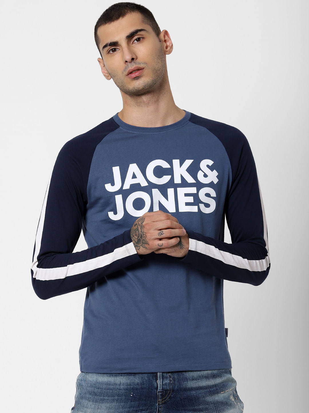 Blue Colourblocked Crew Neck T-Shirt