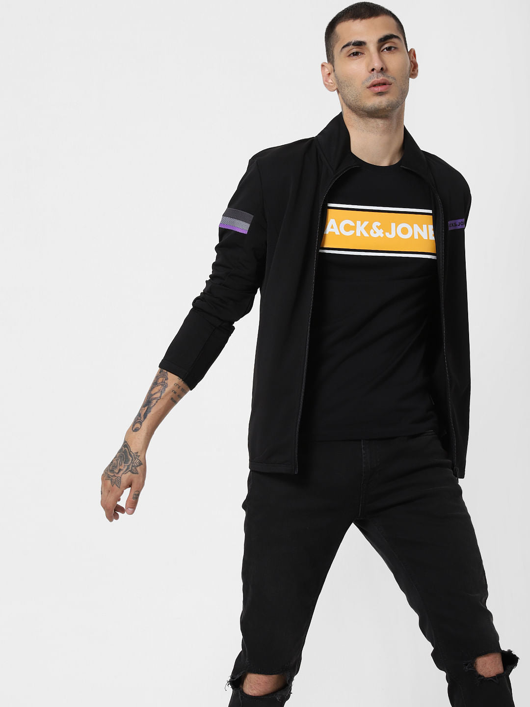 Black Logo Print Crew Neck T-Shirt - S