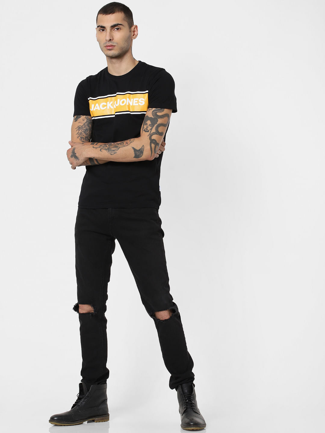 Black Logo Print Crew Neck T-Shirt
