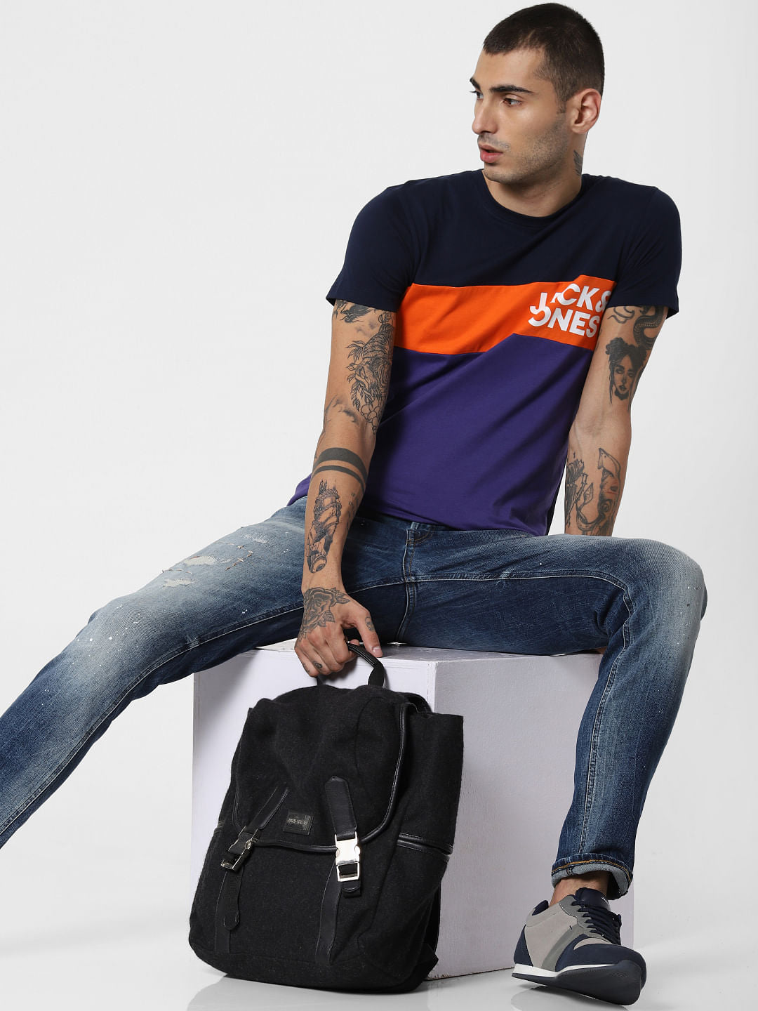 Purple Colourblocked Crew Neck T-Shirt - S