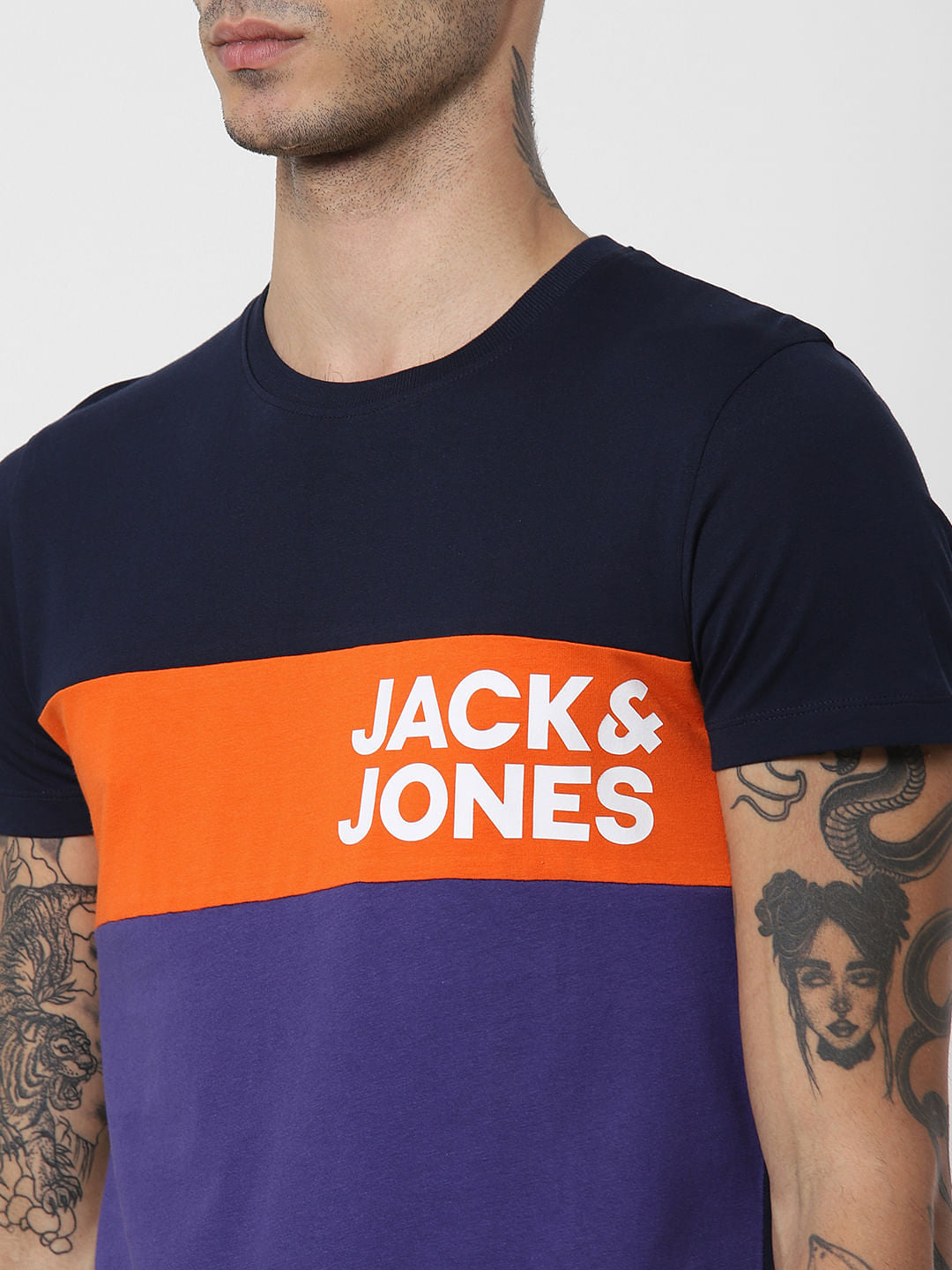 Purple Colourblocked Crew Neck T-Shirt