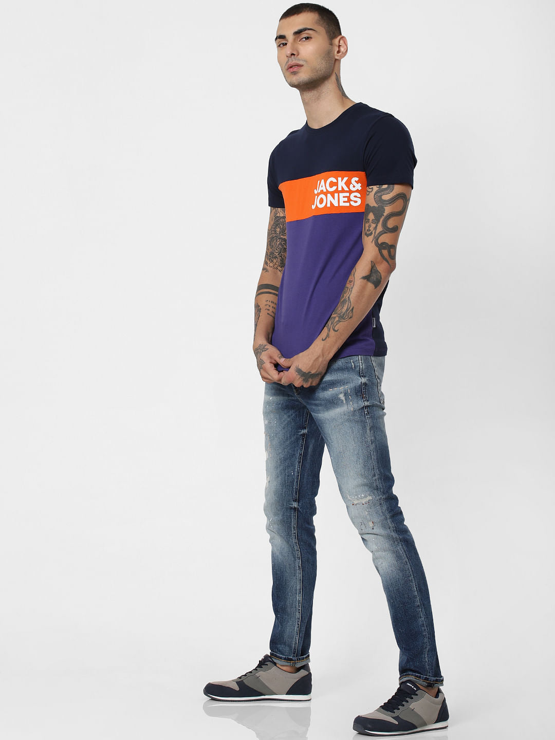 Purple Colourblocked Crew Neck T-Shirt