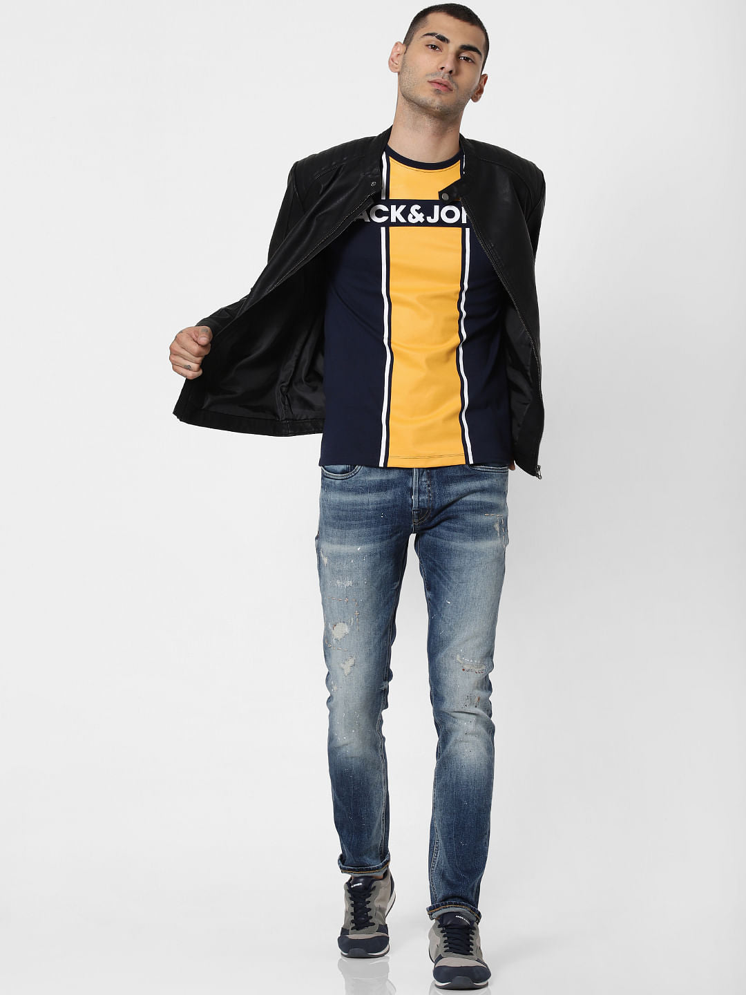 Navy Blue Colourblocked Crew Neck T-Shirt - S