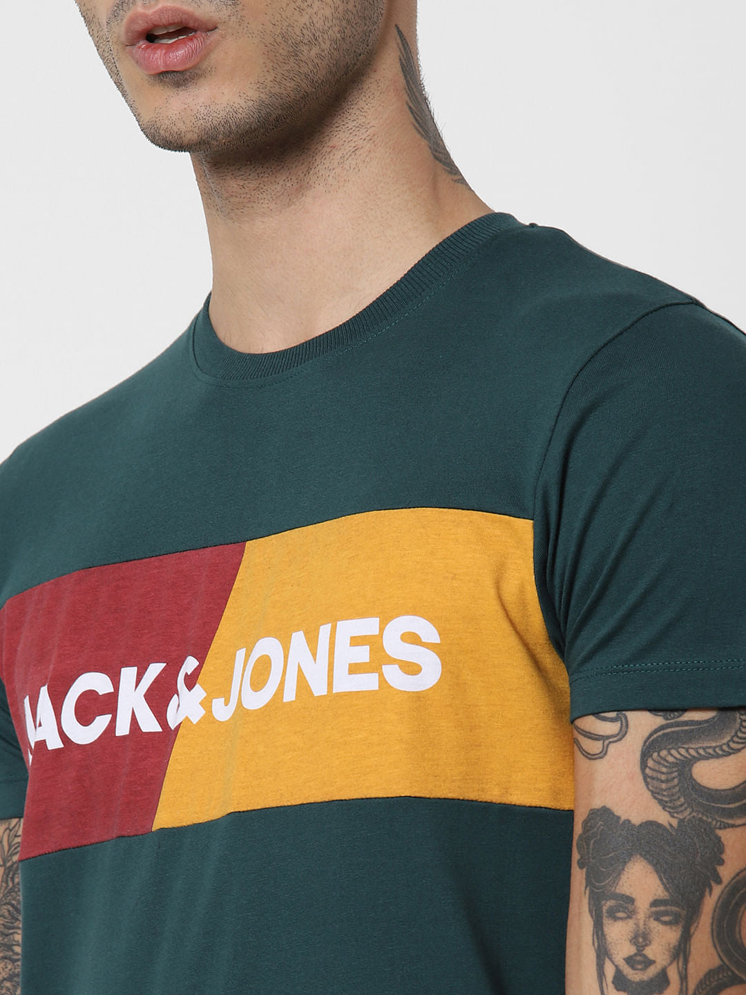 Green Logo Print Crew Neck T-Shirt