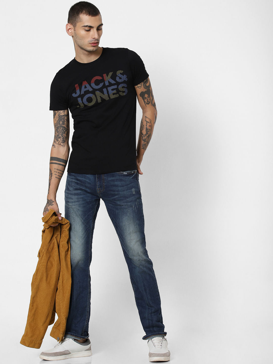 Black Logo Print Crew Neck T-Shirt - S