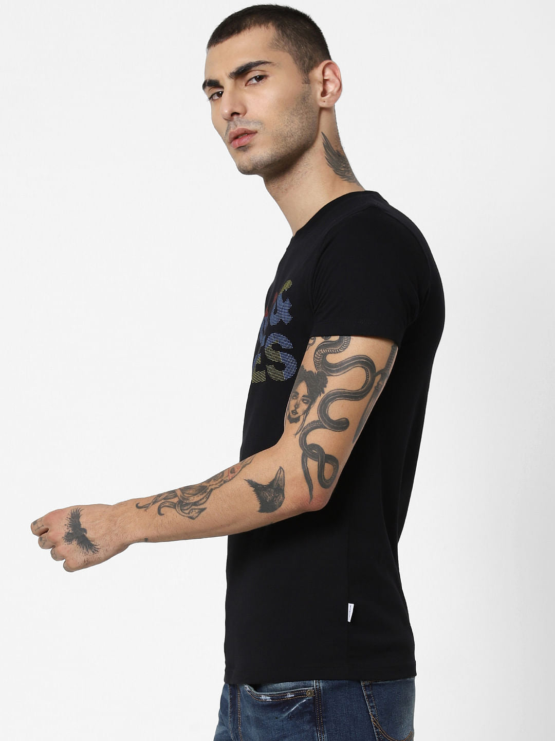 Black Logo Print Crew Neck T-Shirt