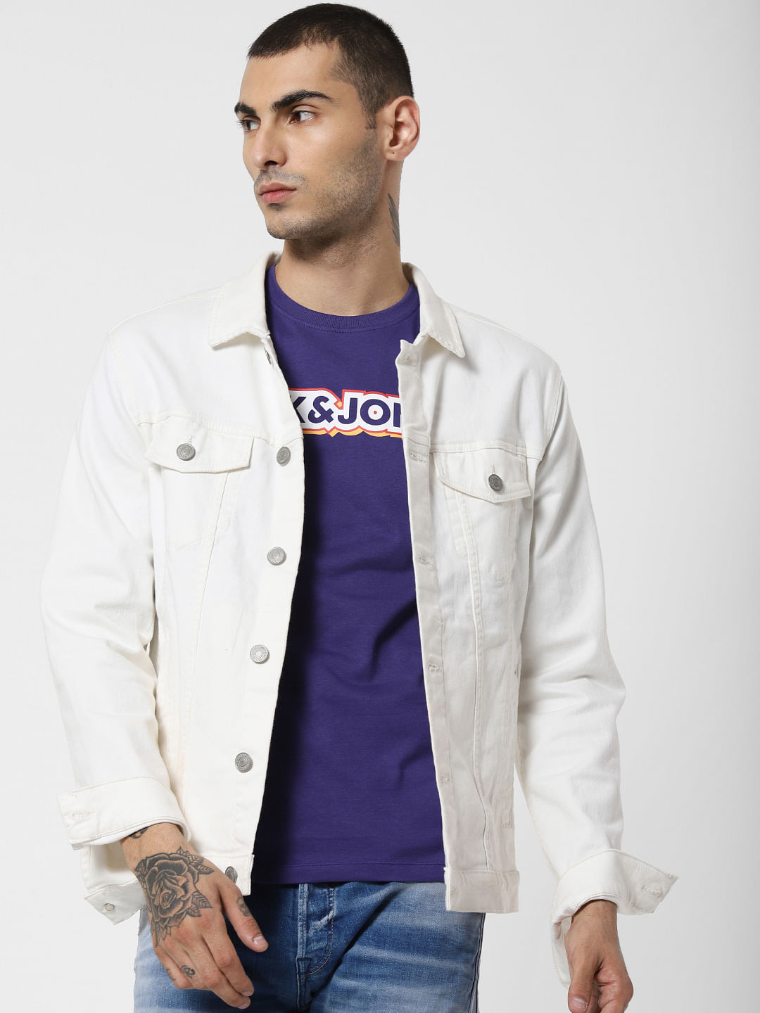 Purple Logo Print Crew Neck T-Shirt - S