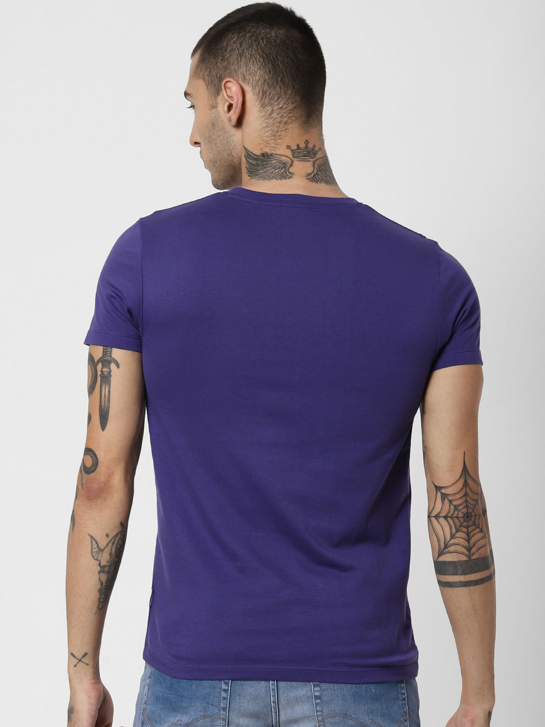 Purple Logo Print Crew Neck T-Shirt