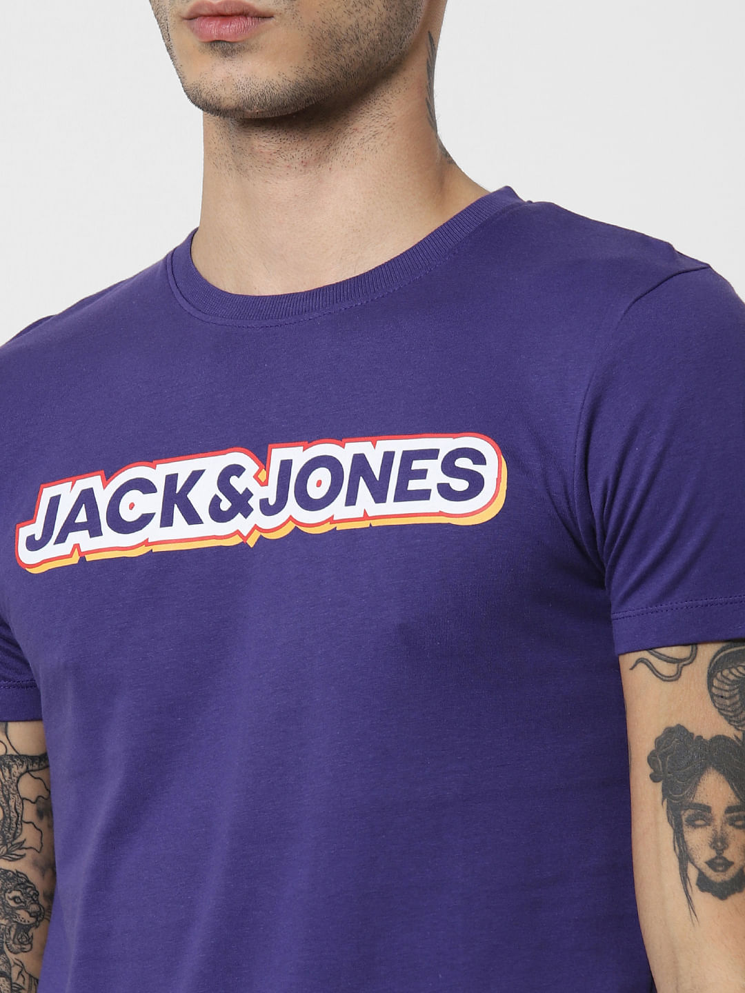 Purple Logo Print Crew Neck T-Shirt