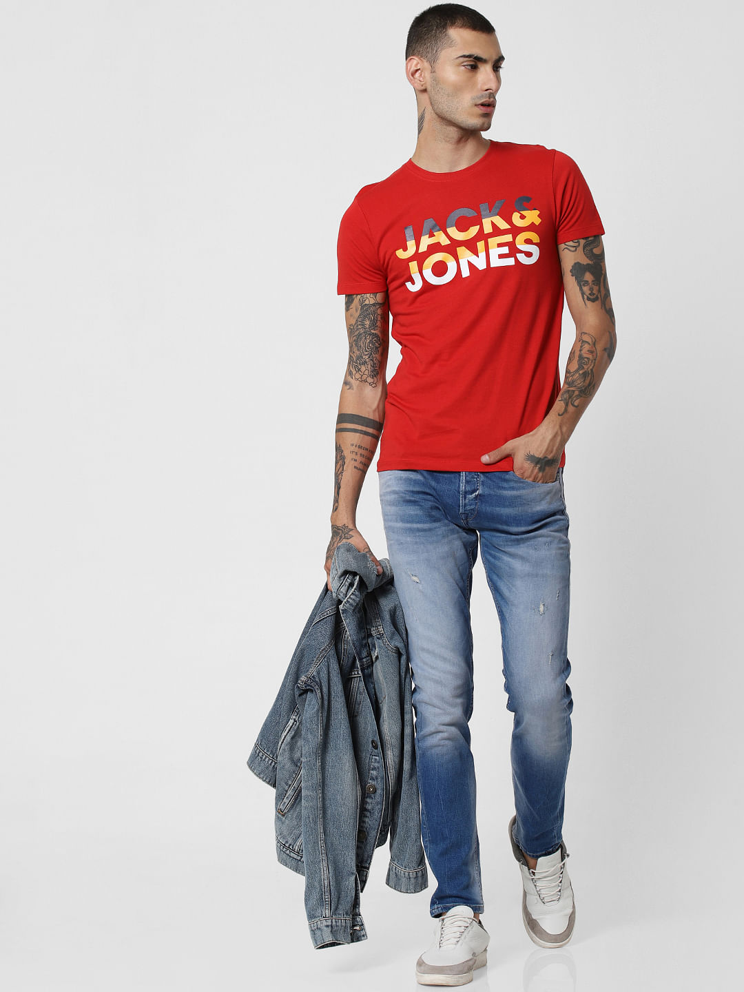 Red Logo Print Crew Neck T-Shirt - S