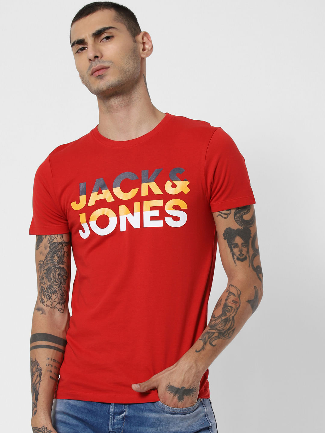 Red Logo Print Crew Neck T-Shirt