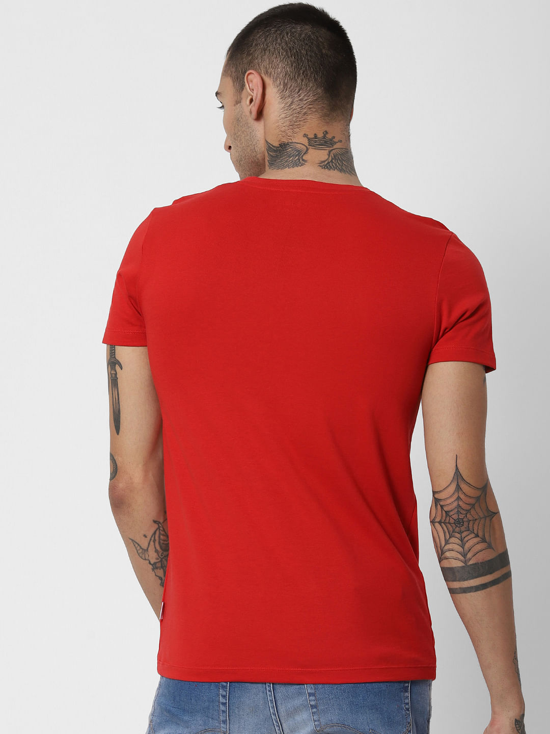 Red Logo Print Crew Neck T-Shirt