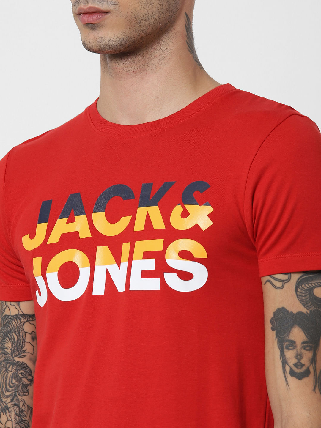 Red Logo Print Crew Neck T-Shirt