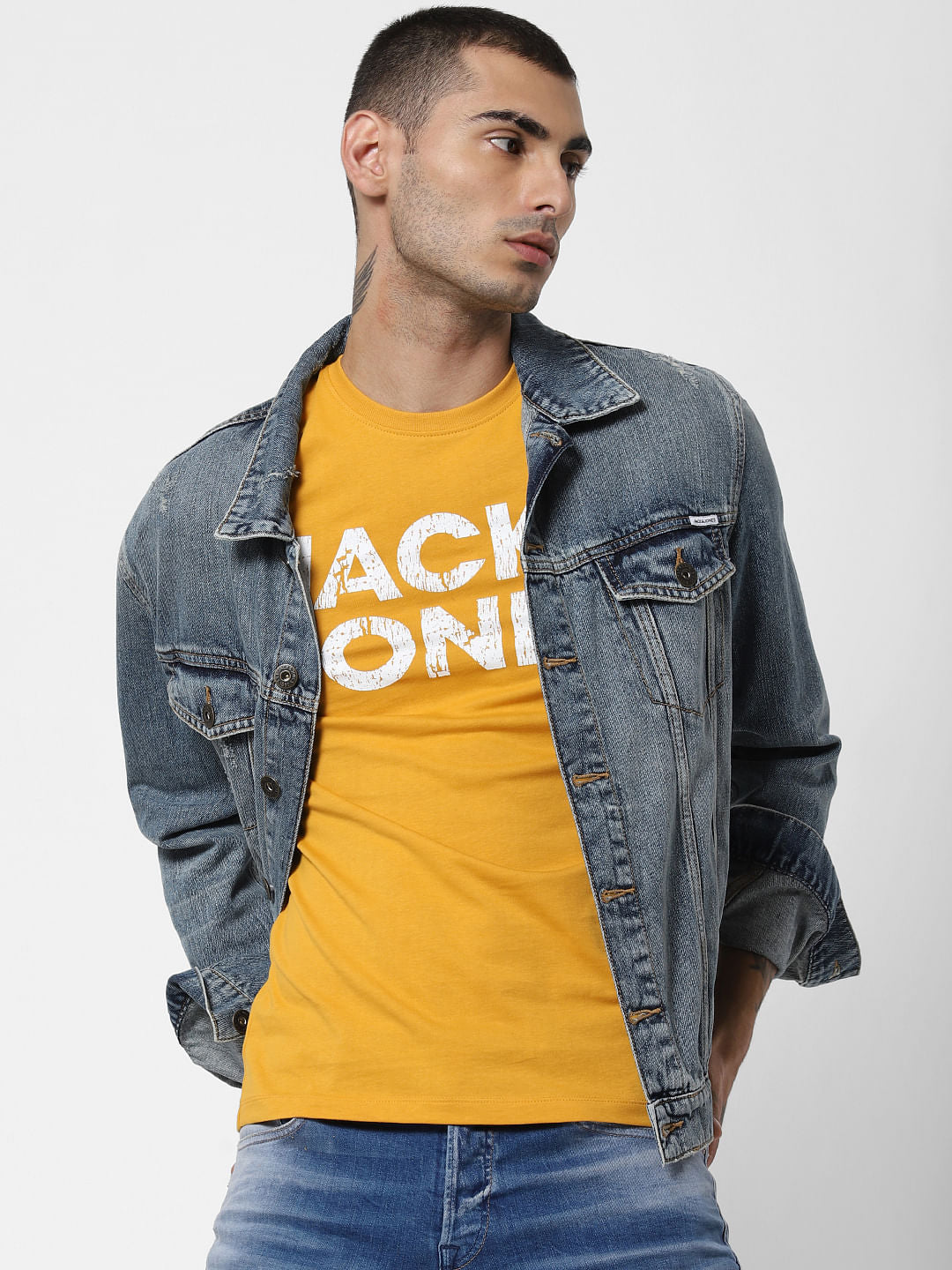 Yellow Logo Print Crew Neck T-Shirt - S