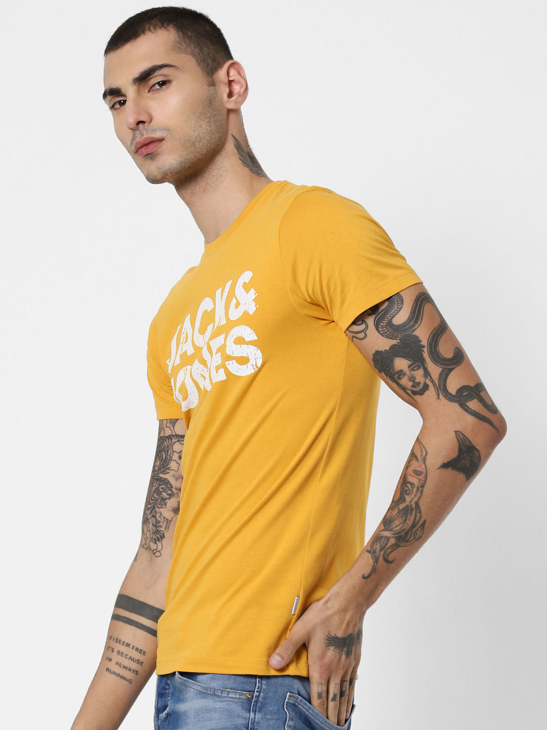 Yellow Logo Print Crew Neck T-Shirt