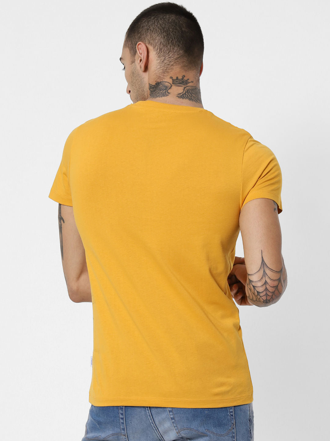 Yellow Logo Print Crew Neck T-Shirt