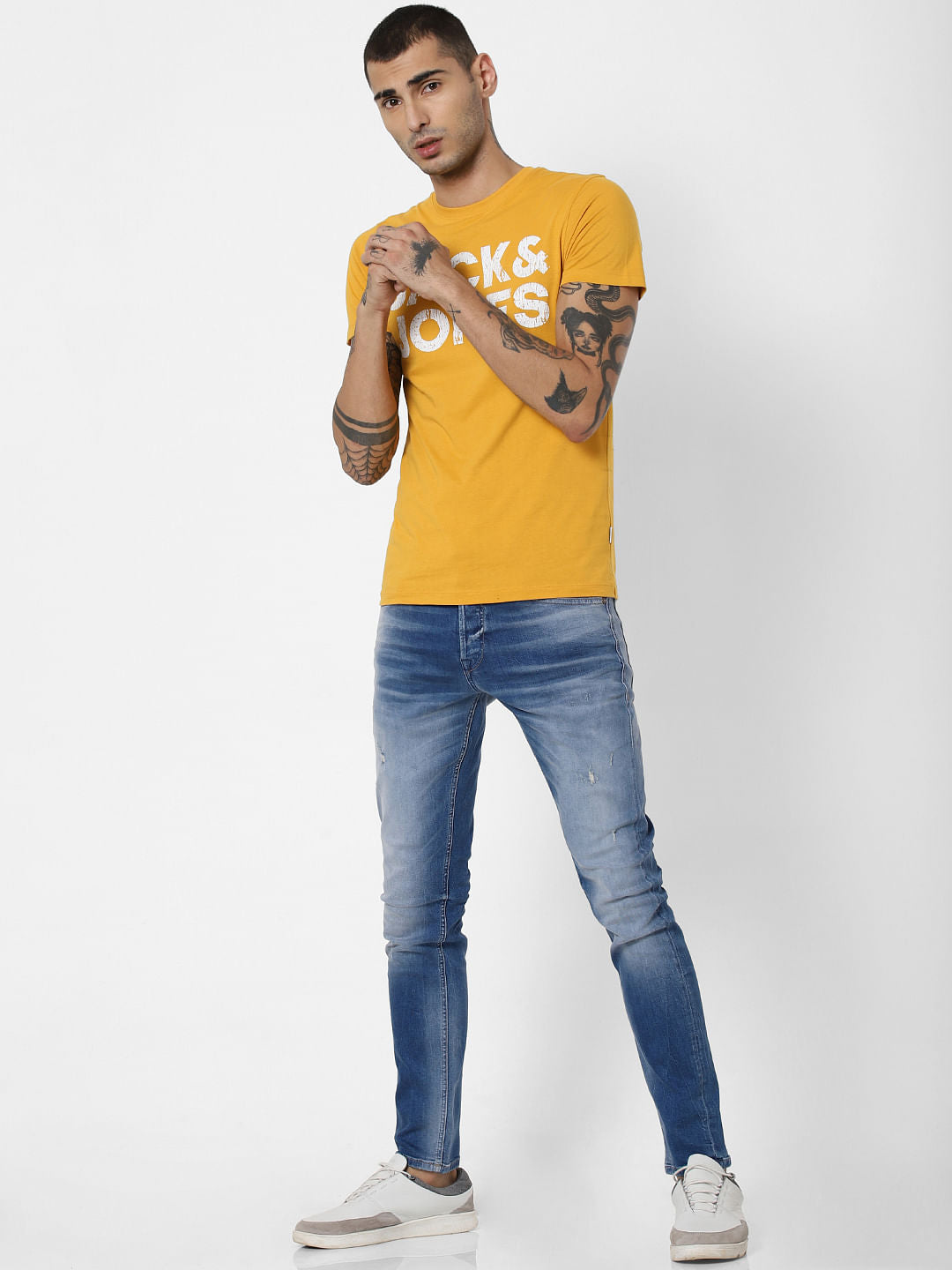 Yellow Logo Print Crew Neck T-Shirt