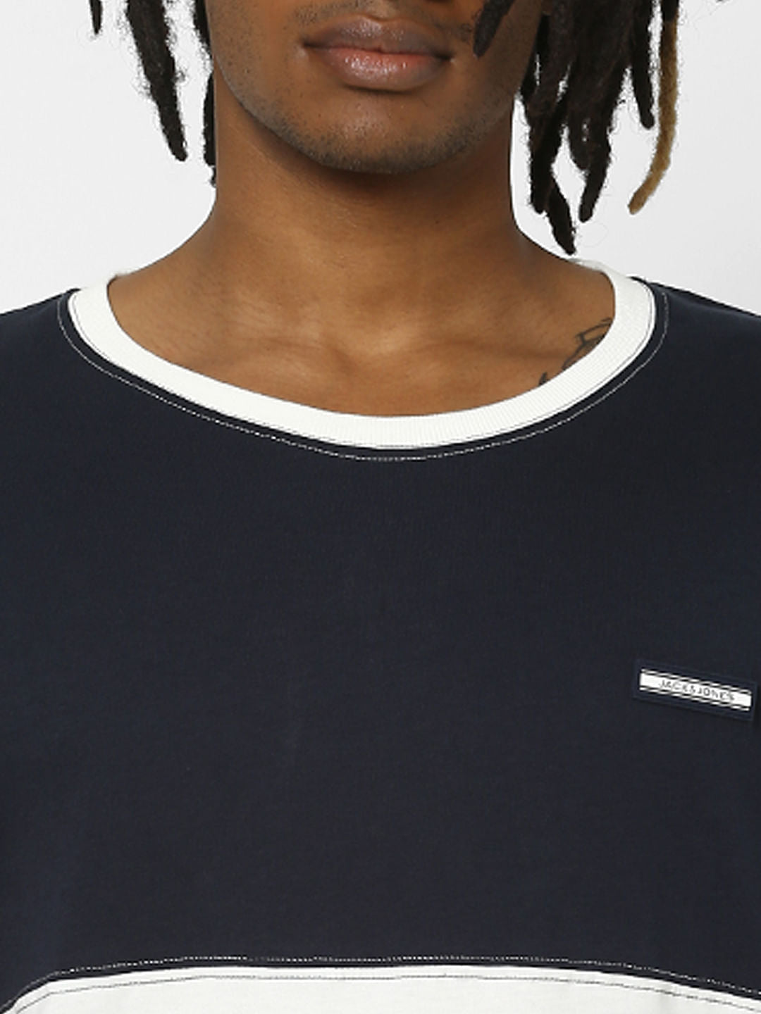 Navy Blue Colourblocked Crew Neck T-shirt