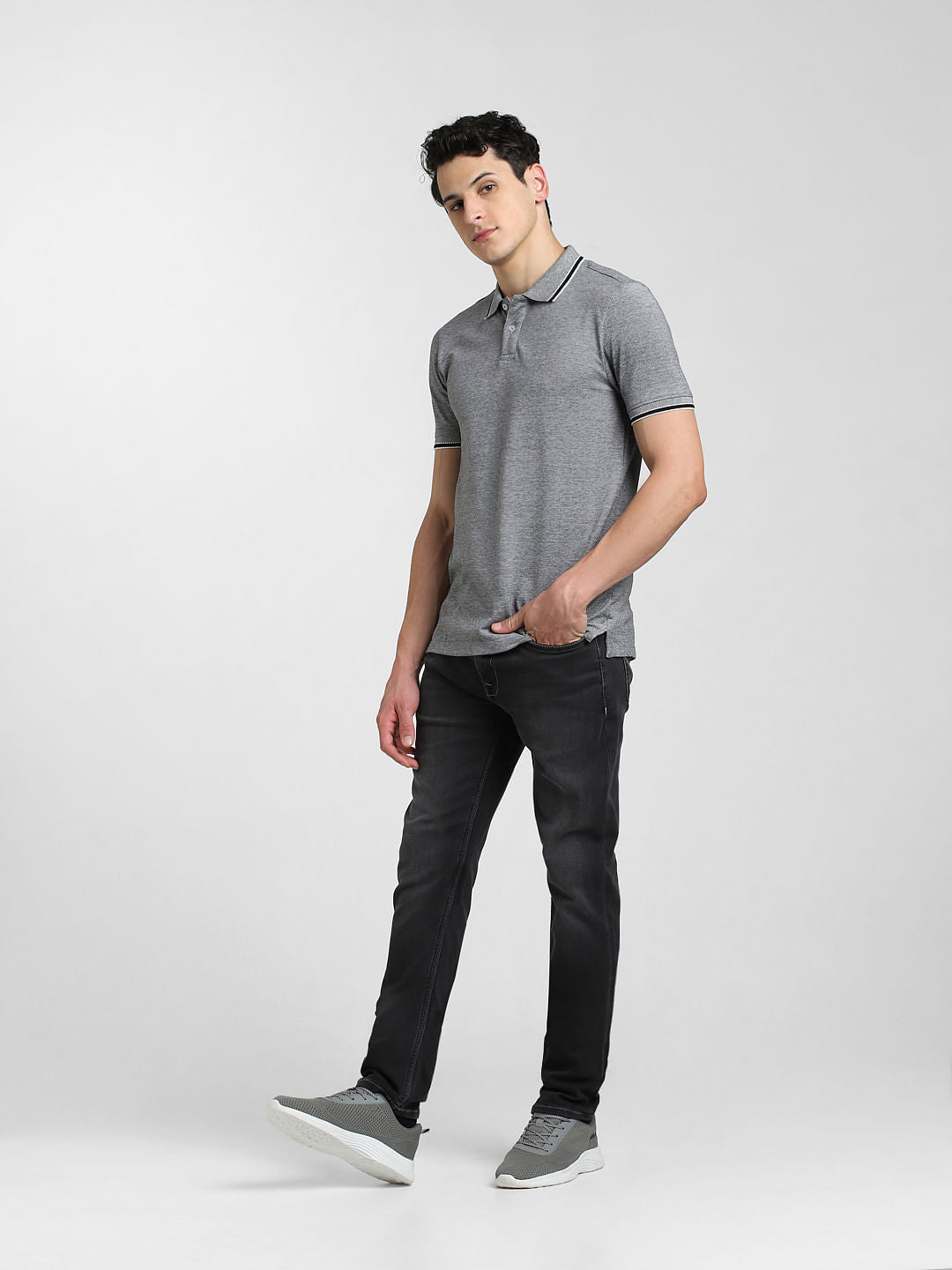 Black Cotton Polo T-shirt