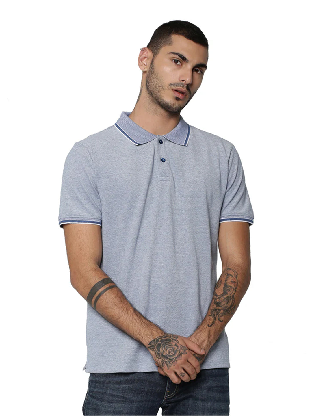 Light Blue Contrast Tipping Polo - XS