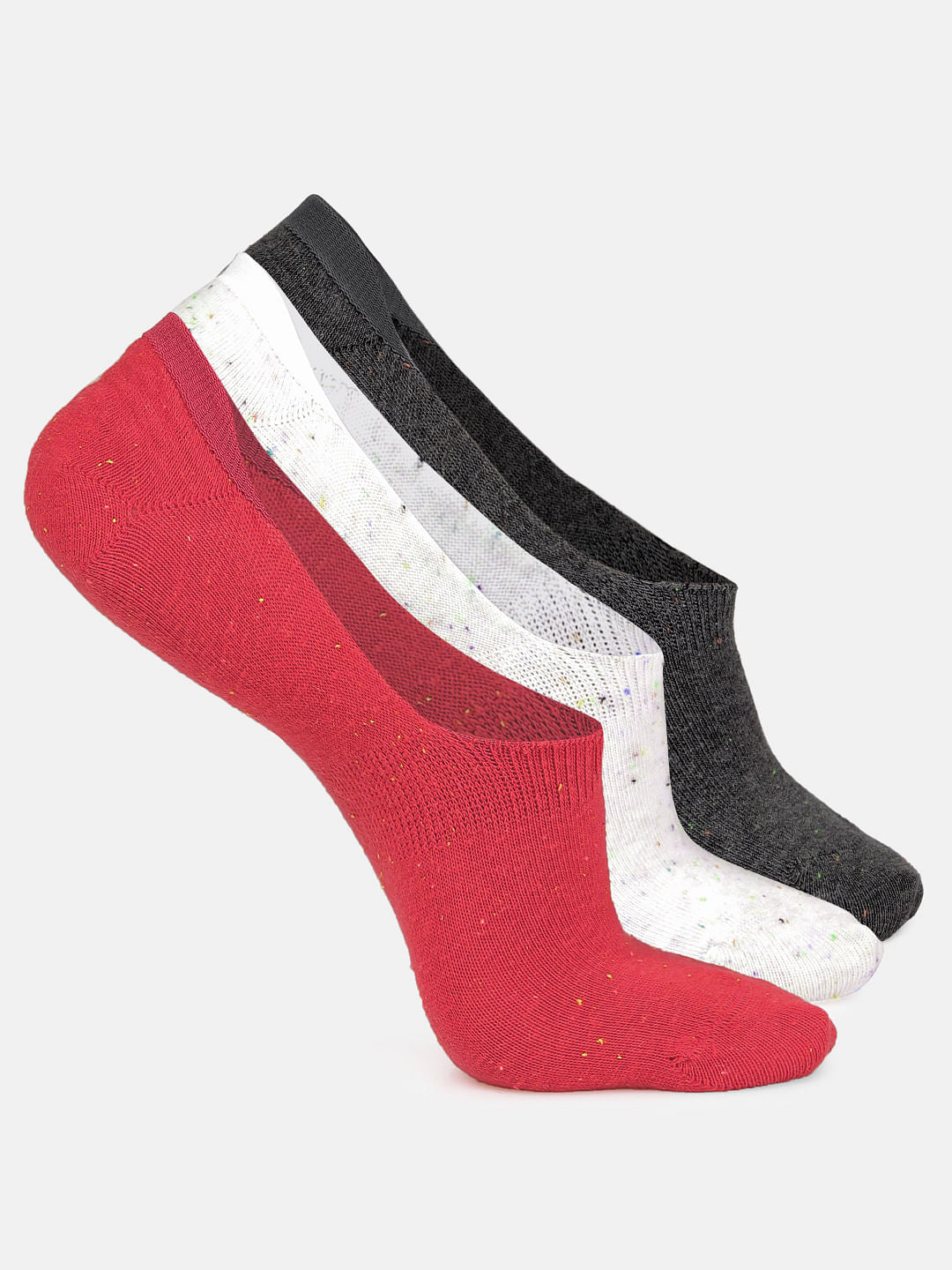 Pack of Three No Show Socks - Red, White & Dark Grey - ONE