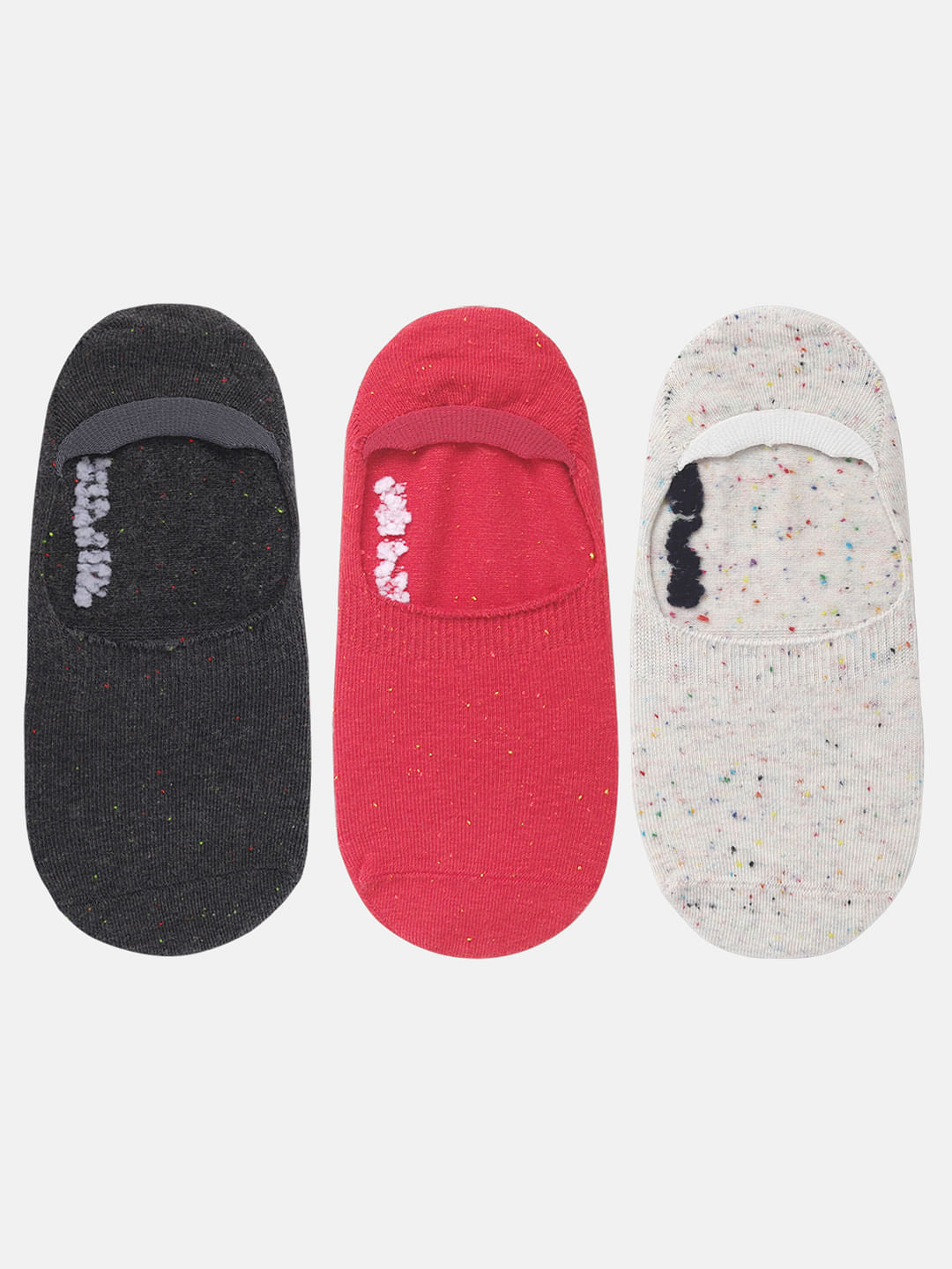 Pack of Three No Show Socks - Red, White & Dark Grey