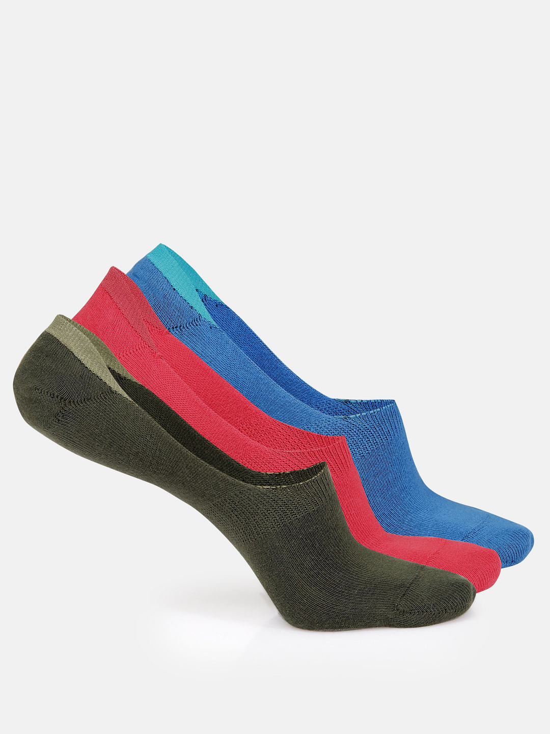 Pack of Three No Show Socks - Green, Red & Blue - ONE