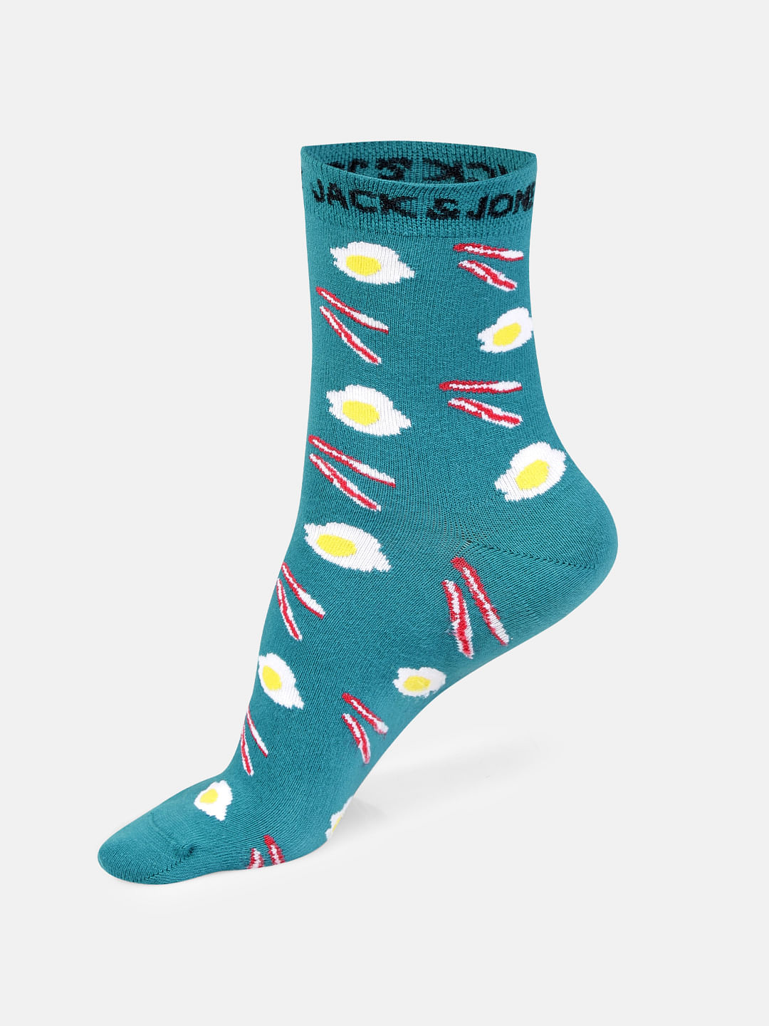 Teal Printed Mid Calf Length Socks - ONE