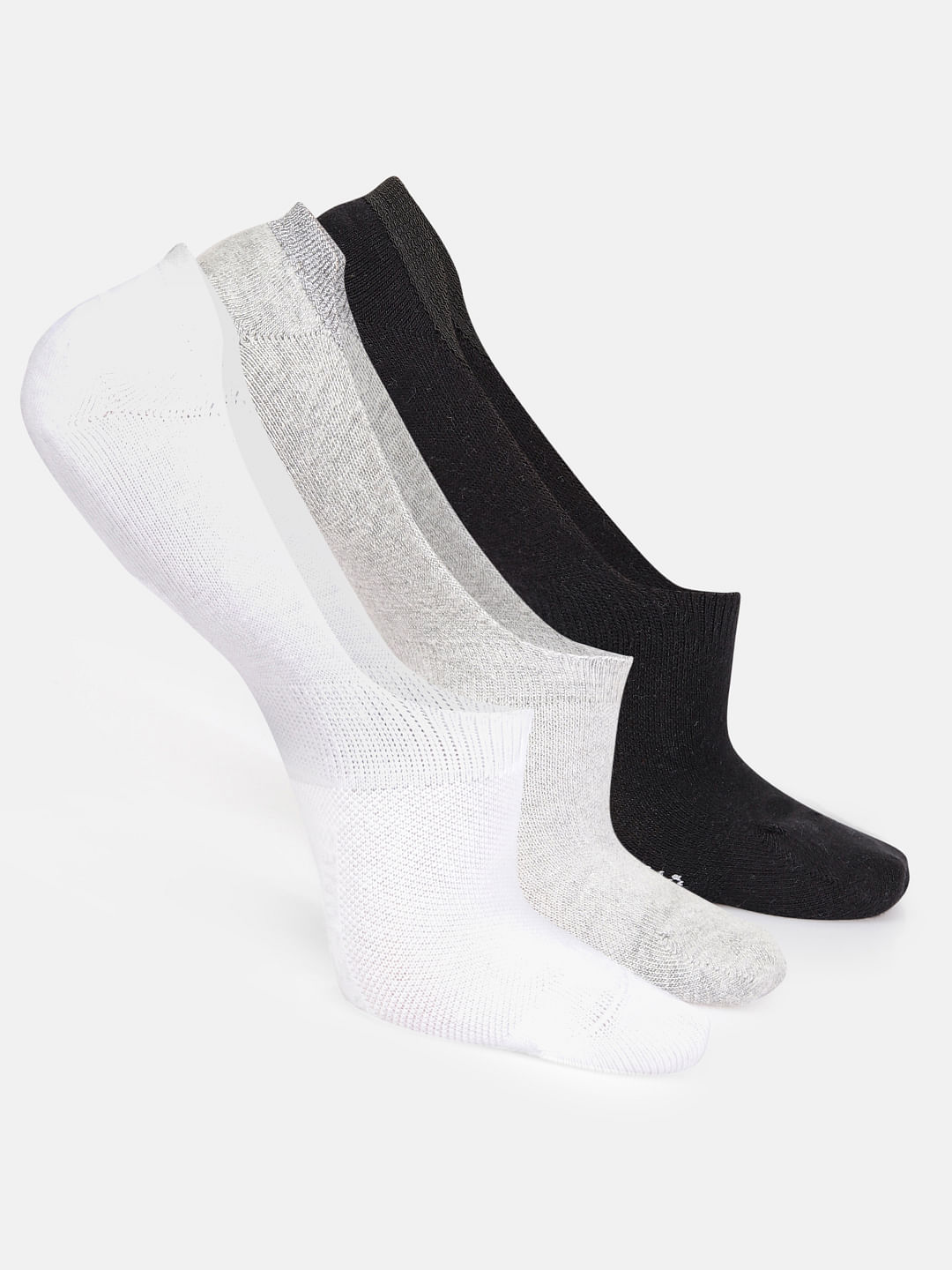 Pack of Three No Show Socks - White, Grey, Black - ONE