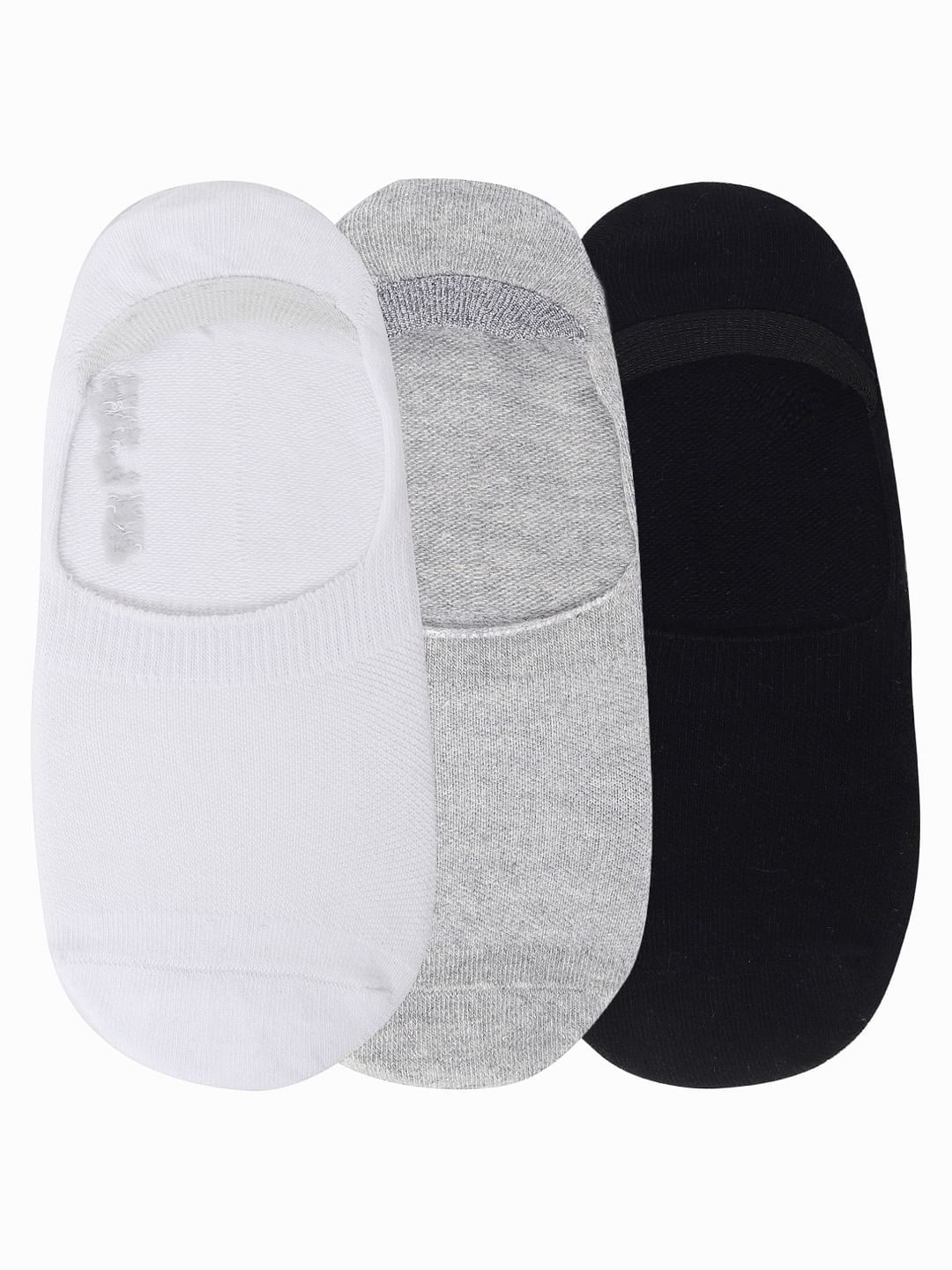 Pack of Three No Show Socks - White, Grey, Black
