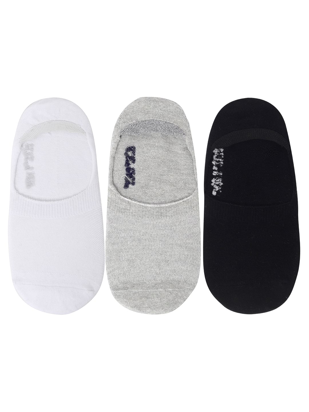 Pack of Three No Show Socks - White, Grey, Black