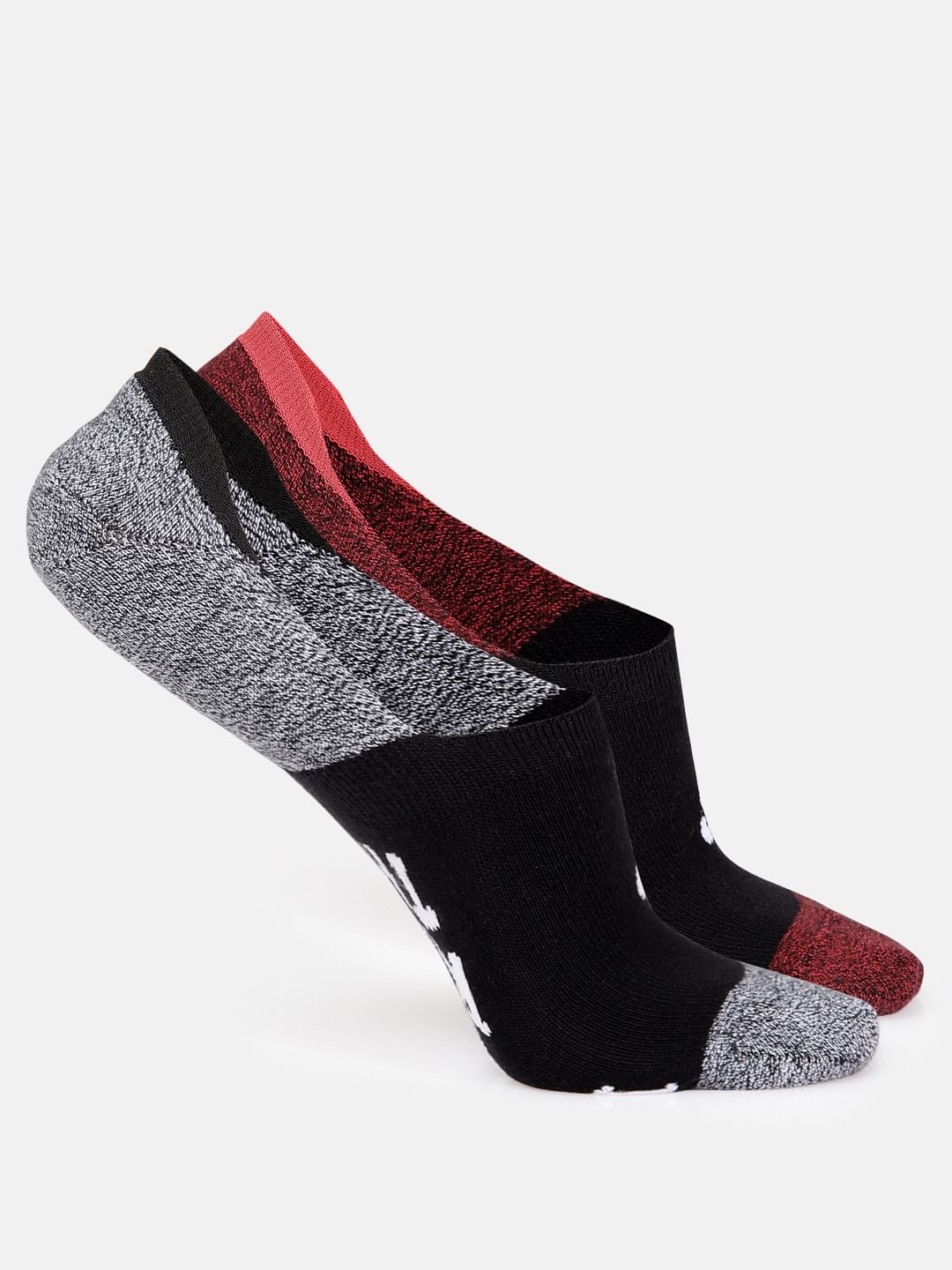 Pack of Two No Show Socks - Dark Grey & Red - ONE