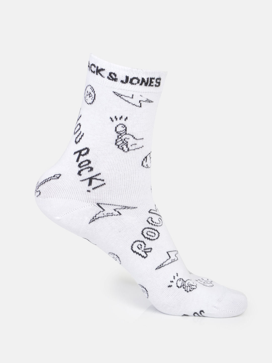 White Printed Mid Calf Length Socks