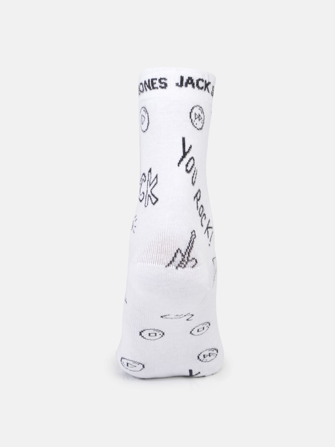 White Printed Mid Calf Length Socks