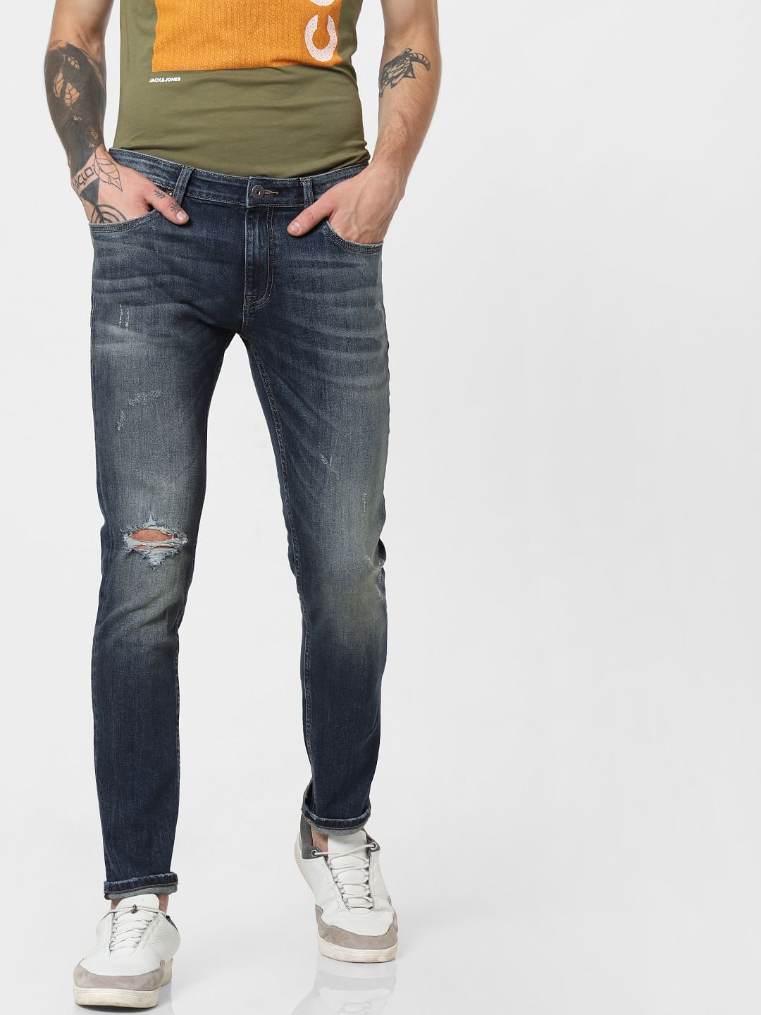 Blue Low Rise Ripped Ben Skinny Jeans