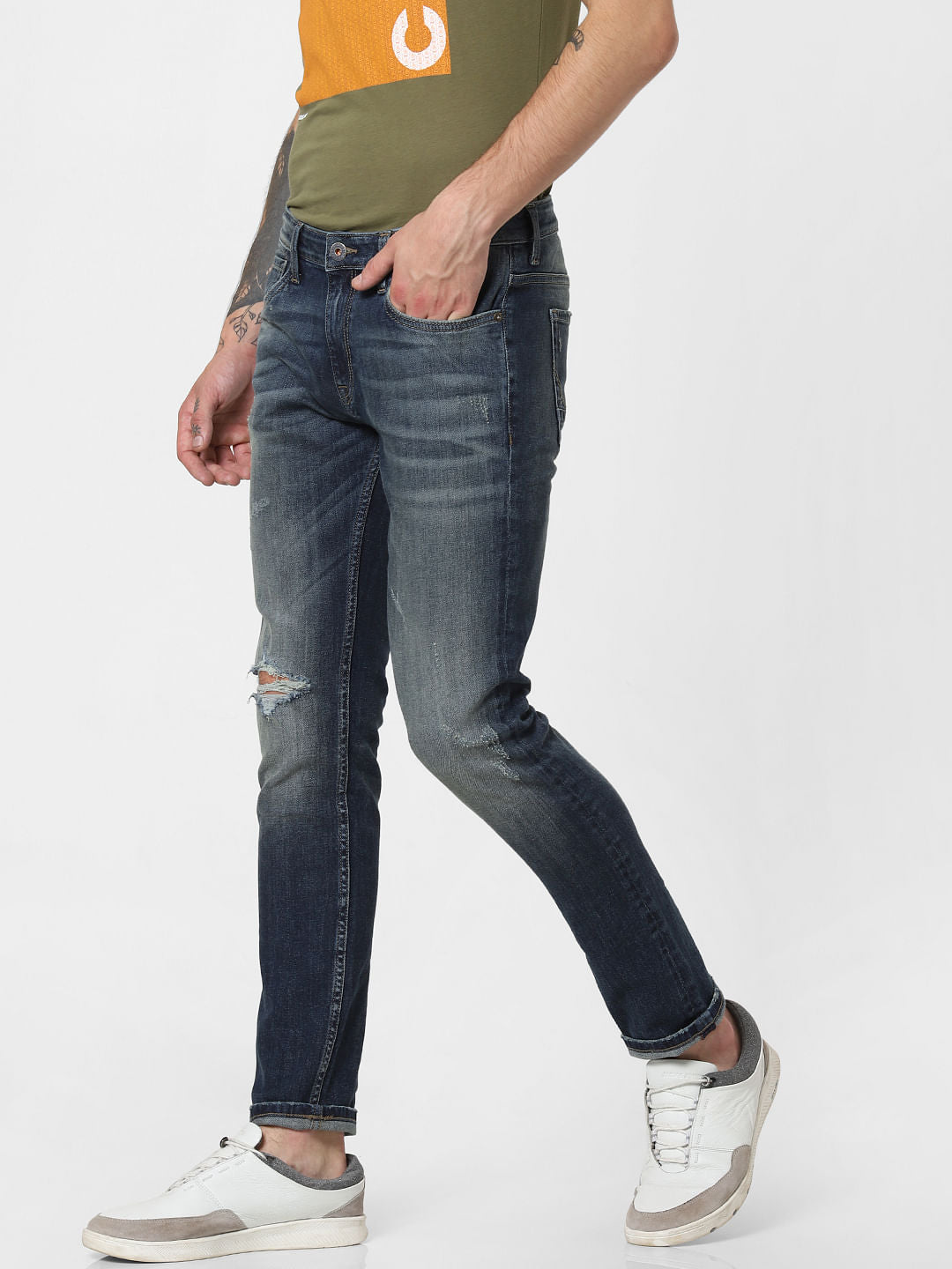 Blue Low Rise Ripped Ben Skinny Jeans