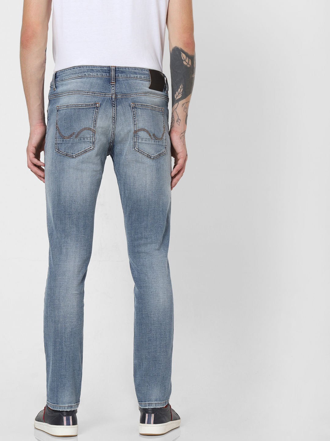 Light Blue Low Rise Patch Print Slim Fit Jeans