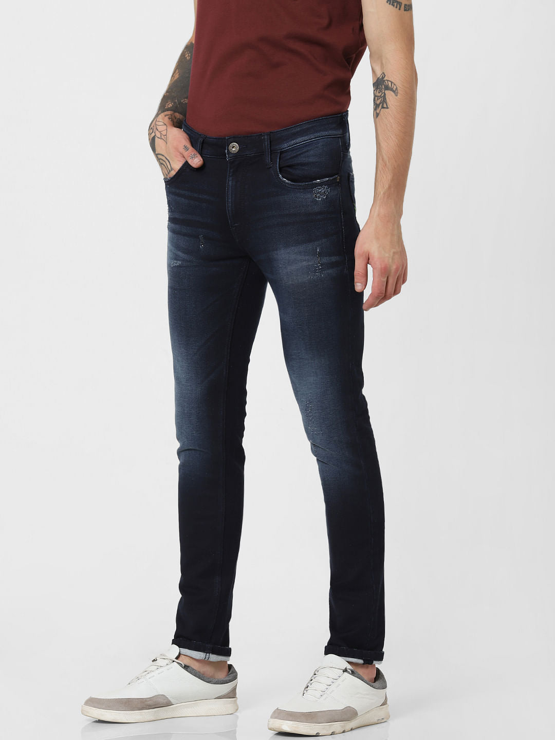Dark Blue Low Rise Faded Skinny Fit Jeans