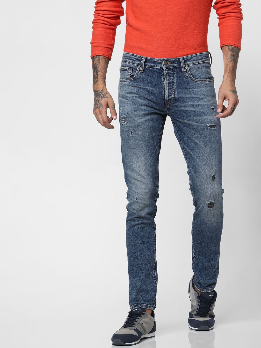 Blue Low Rise Ripped Glenn Slim Fit Jeans