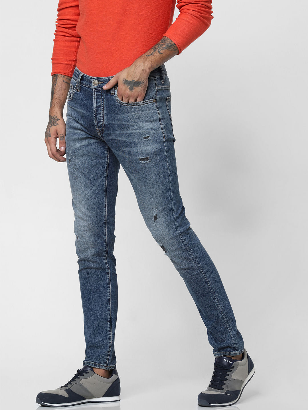 Blue Low Rise Ripped Glenn Slim Fit Jeans