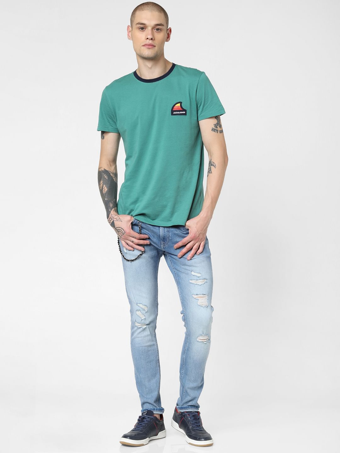 Light Blue Low Rise Distressed Liam Skinny Jeans - 28/30