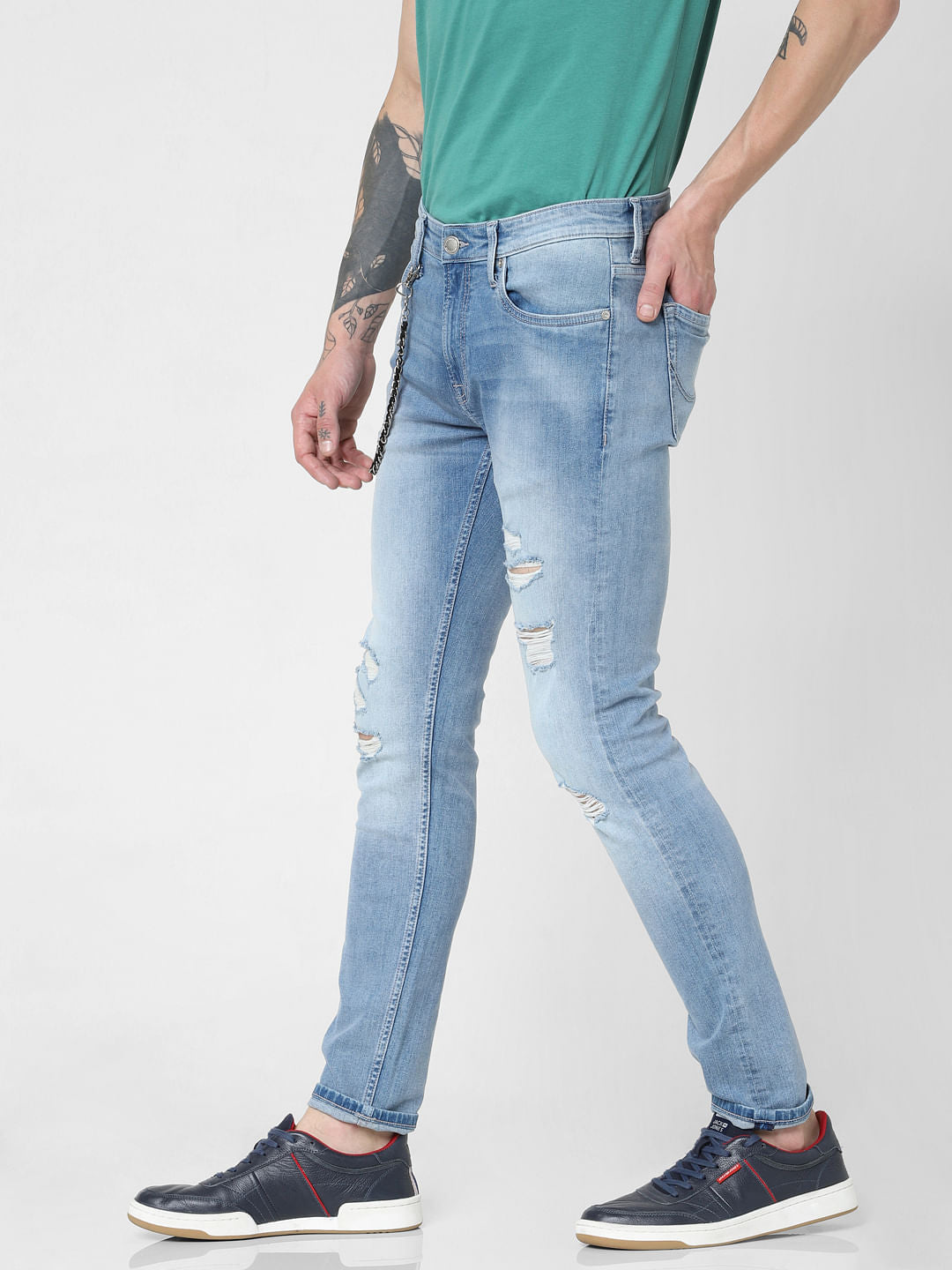 Light Blue Low Rise Distressed Liam Skinny Jeans