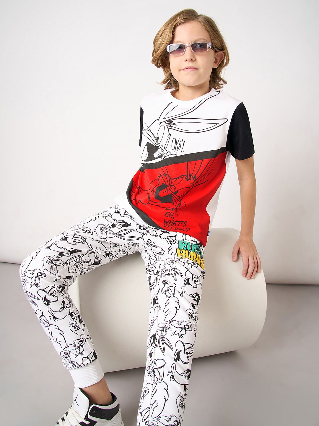 Looney Tunes White Bugs Bunny Colourblocked T-shirt - 4/5Y