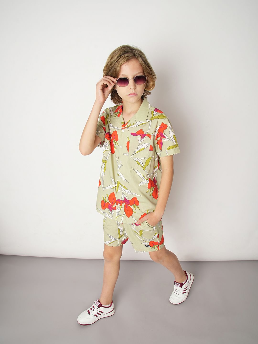 Boys Green Printed Co-ord Set Shirt - 4/5Y