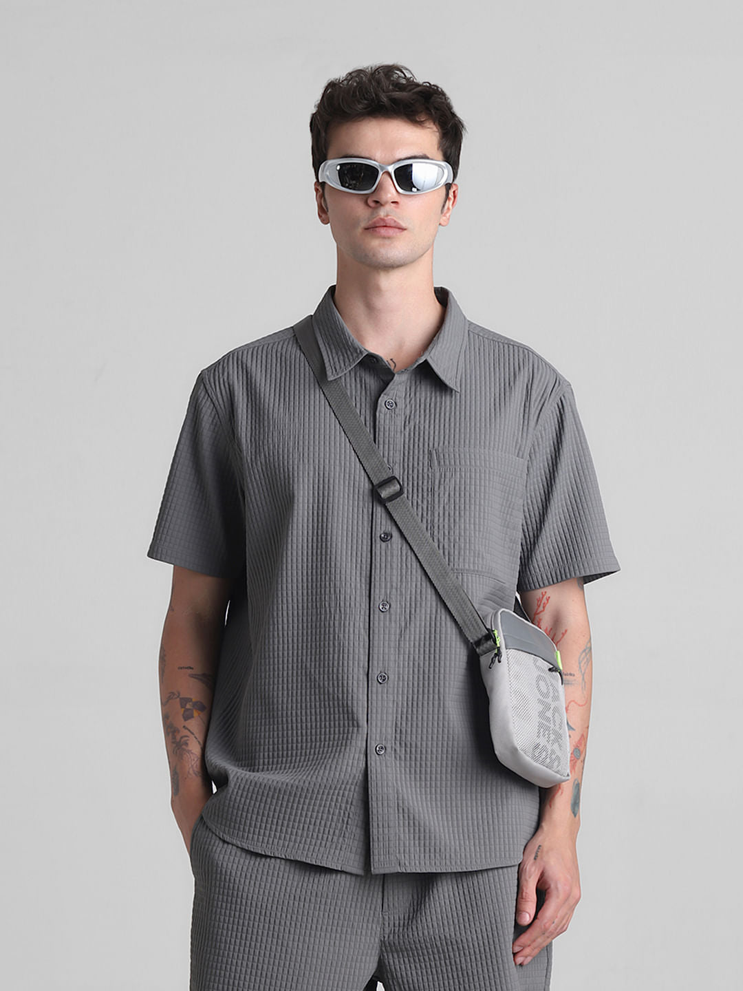Grey Dobby Co-ord Set Shirt - S